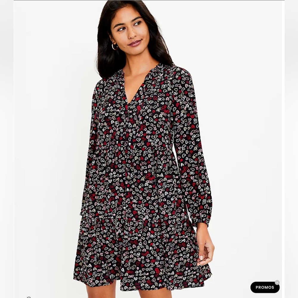 LOFT Petite Heart Tie Neck Swing Dress